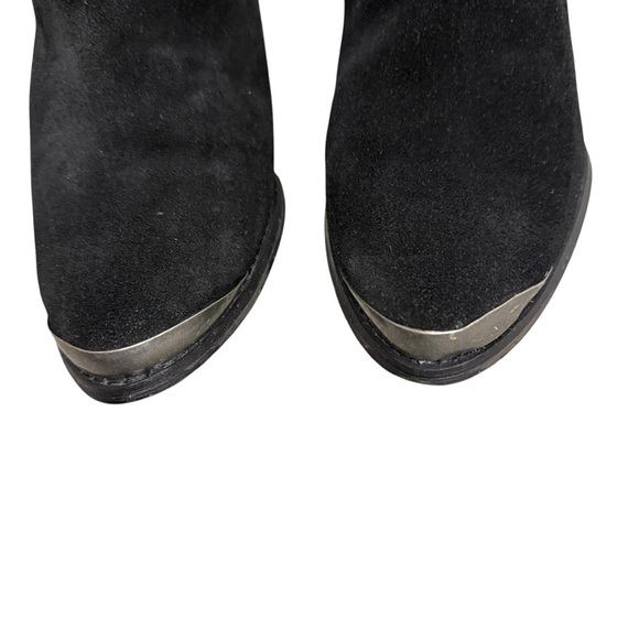 Vintage Y2K 90’s Slouchy Black Western Boho Slouchy Suede Silver Toe Tap Boots - Picture 8 of 16